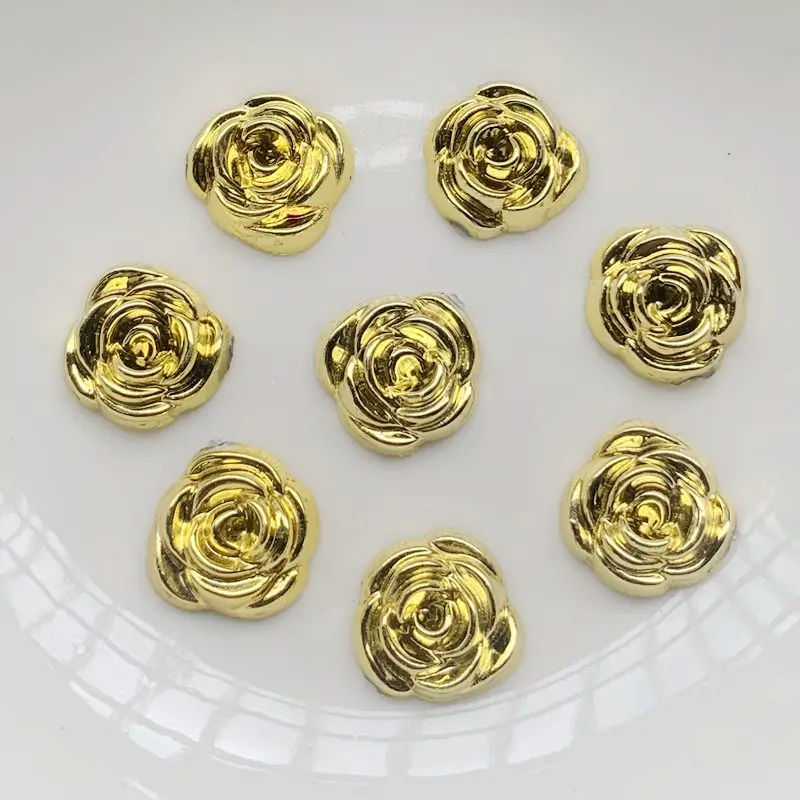 Embellishment Glue Craft - 40 szt. 14mm Złote Różane Kwiaty